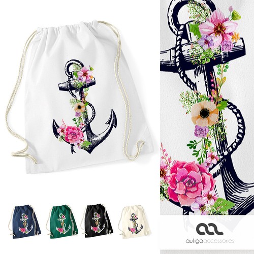 Turnbeutel blumen anker ethno - blumen,